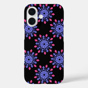 Blume aus blauem und rotem Neon iPhone 16 Hülle