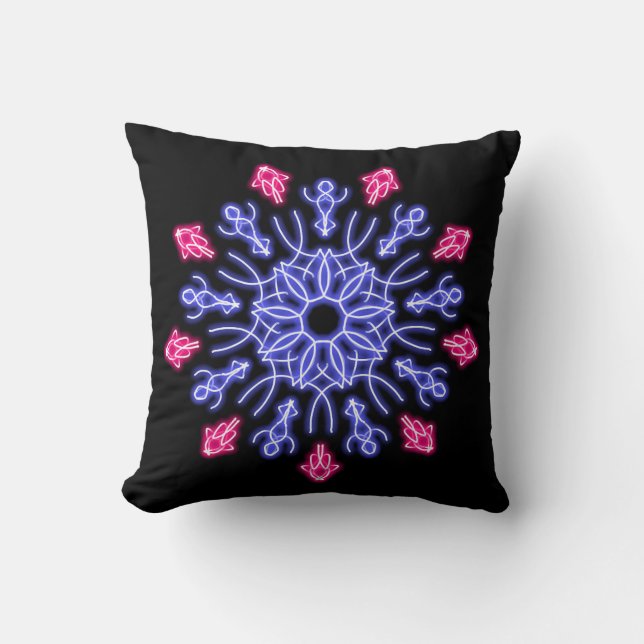Blume aus blauem und rotem Neon Kissen (Vorderseite)