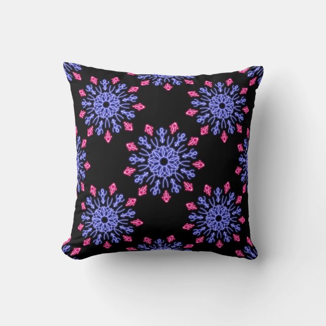 Blume aus blauem und rotem Neon Kissen (Vorderseite)