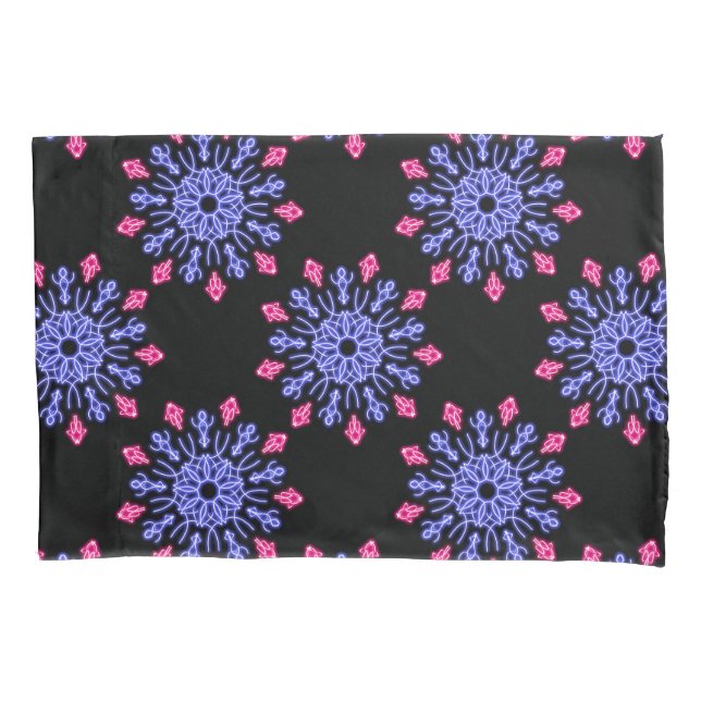 Blume aus blauem und rotem Neon Kissenbezug (Vorderseite)