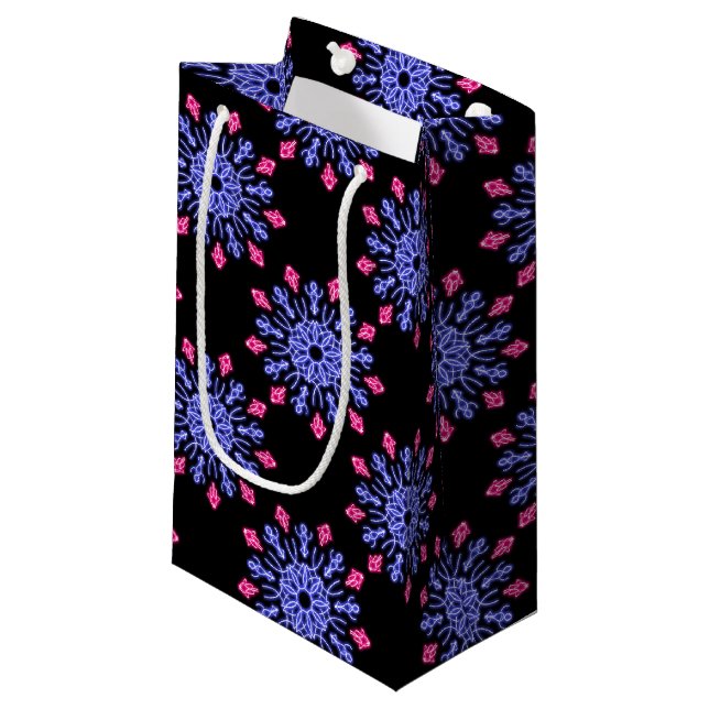 Blume aus blauem und rotem Neon Kleine Geschenktüte (Vorderseite Schrägansicht)