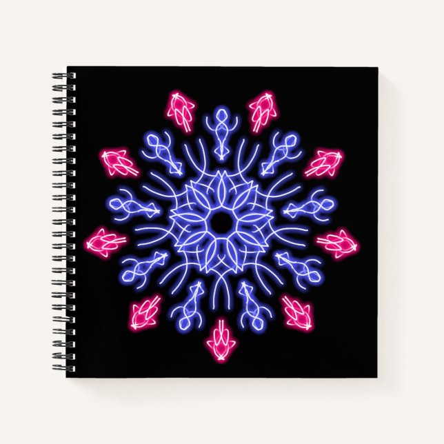 Blume aus blauem und rotem Neon Notizbuch (Vorderseite)