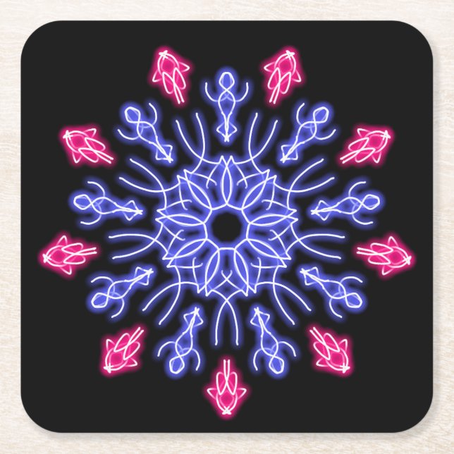 Blume aus blauem und rotem Neon Rechteckiger Pappuntersetzer (Vorderseite)