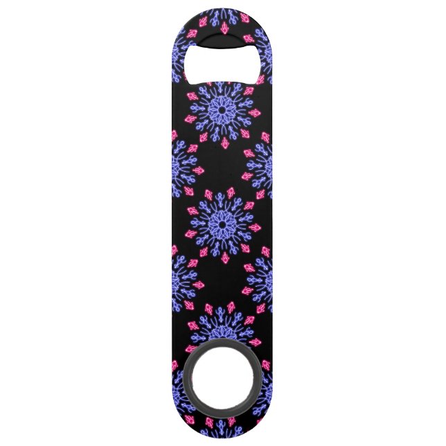 Blume aus blauem und rotem Neon Speed Flaschenöffner (Vorderseite)