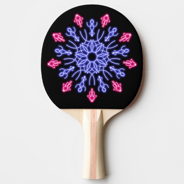 Blume aus blauem und rotem Neon Tischtennis Schläger (Vorderseite)