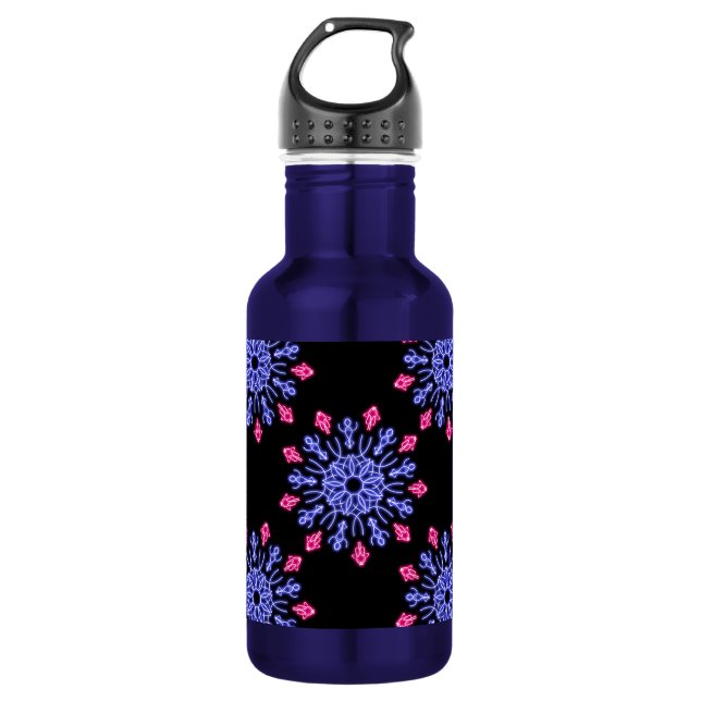 Blume aus blauem und rotem Neon Trinkflasche (Vorderseite)