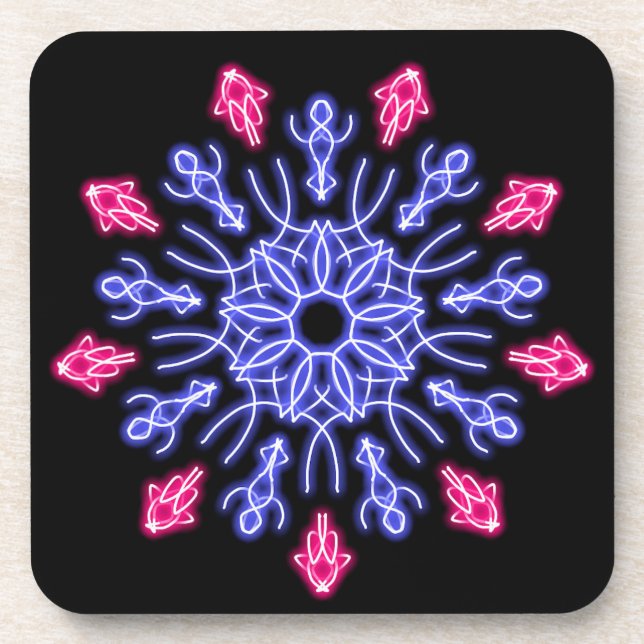 Blume aus blauem und rotem Neon Untersetzer (Vorderseite)