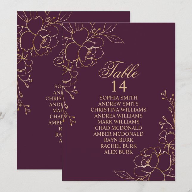 Blume aus Burgund und Gold Seekarten Einladung (Vorne/Hinten)