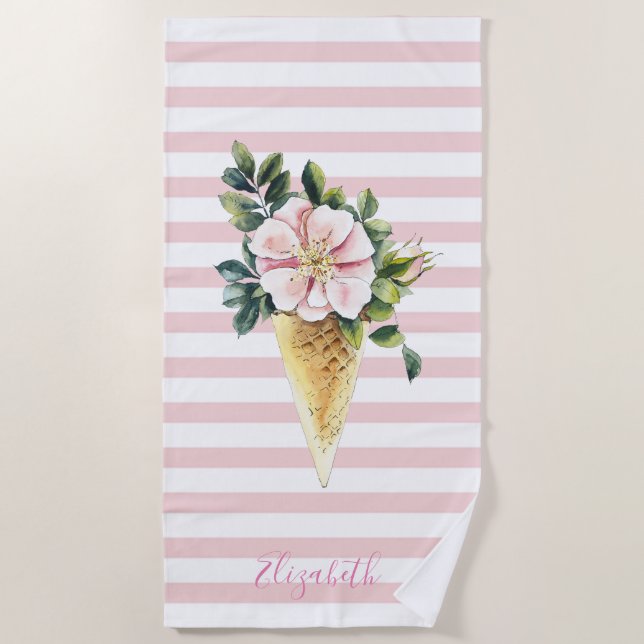 Blume aus coolem Eiskrem gestrichen Strandtuch (Vorderseite)