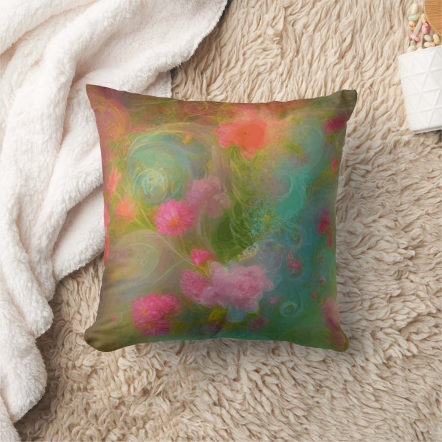 Blume aus der Fantasie in warmen Wasserfarben, bot Kissen (Decke)