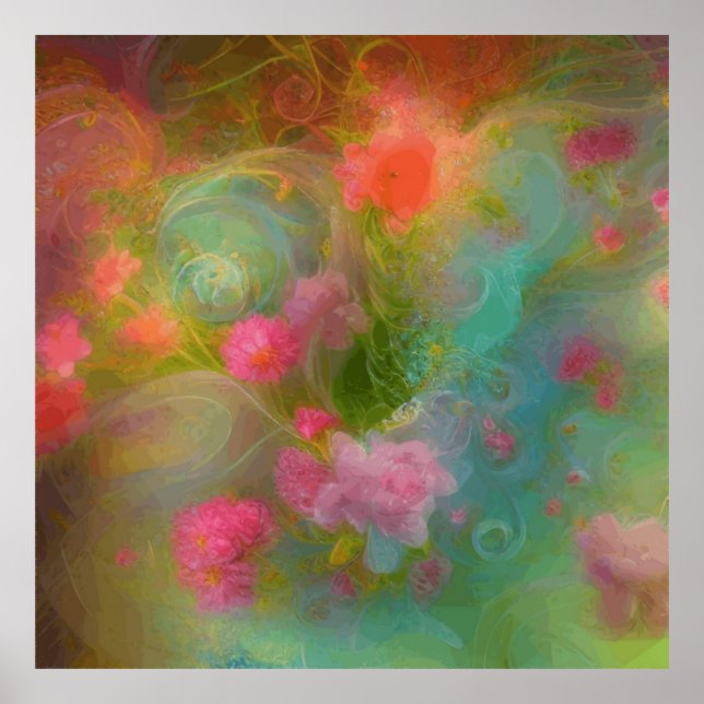 Blume aus der Fantasie in warmen Wasserfarben, bot Poster (Vorne)
