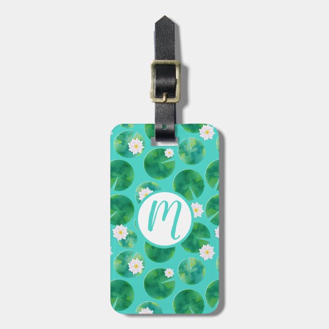 Blume aus der White Water Lilie & Lily Pad Muster Gepäckanhänger (Vorderseite vertikal)