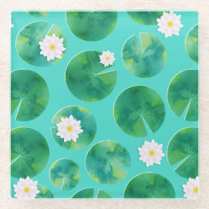 Blume aus der White Water Lilie & Lily Pad Muster Glasuntersetzer