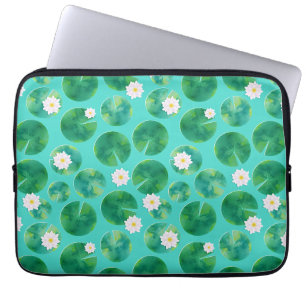 Blume aus der White Water Lilie & Lily Pad Muster Laptopschutzhülle