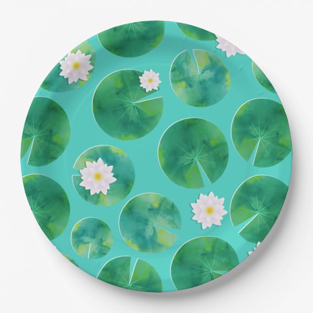 Blume aus der White Water Lilie & Lily Pad Muster Pappteller (Vorderseite)