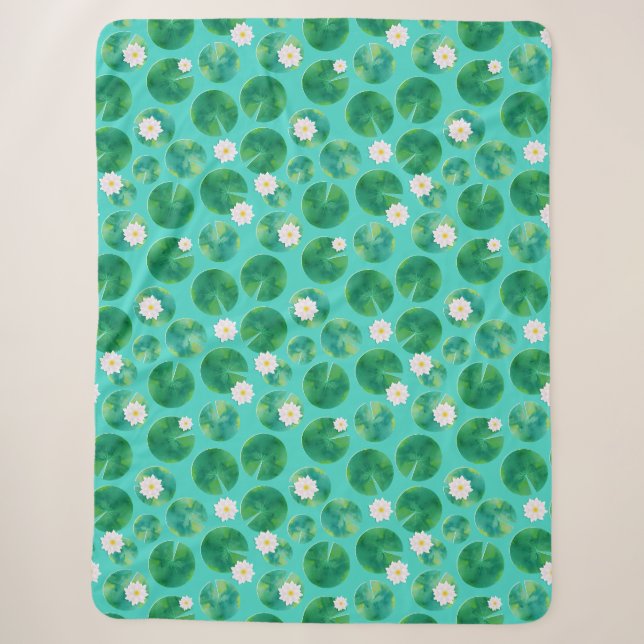 Blume aus der White Water Lilie & Lily Pad Muster Sherpadecke (Vorderseite)