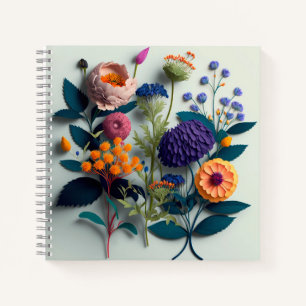 Blume aus farbenfrohen, geschnittenen Papieren Notizbuch