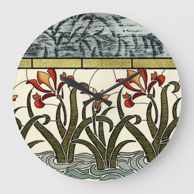 Blume aus festem Glas an der Grenze zu Tan Große Wanduhr (Vorderseite)
