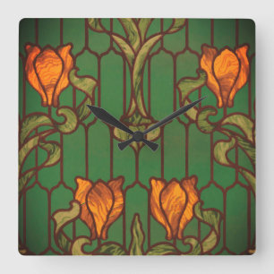Blume aus geblümten Glas Quadratische Wanduhr