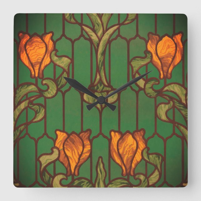 Blume aus geblümten Glas Quadratische Wanduhr (Vorderseite)