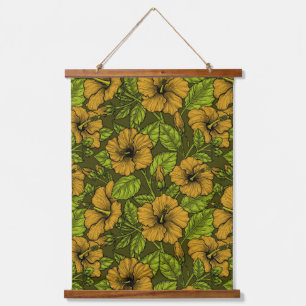 Blume aus gelbem Hibiskus an Wandteppichen Wandteppich Mit Holzrahmen