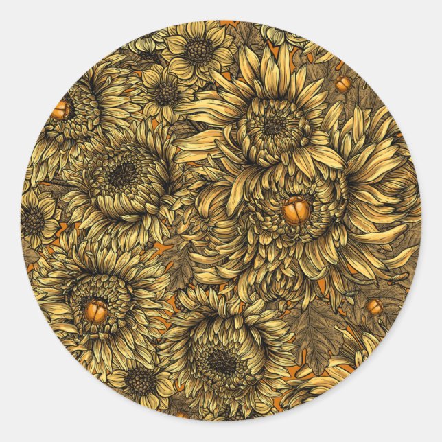 Blume aus gelber Chrysanthemen und Orangenkäfer Runder Aufkleber (Vorderseite)