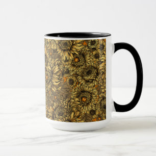 Blume aus gelber Chrysanthemen und Orangenkäfer Tasse