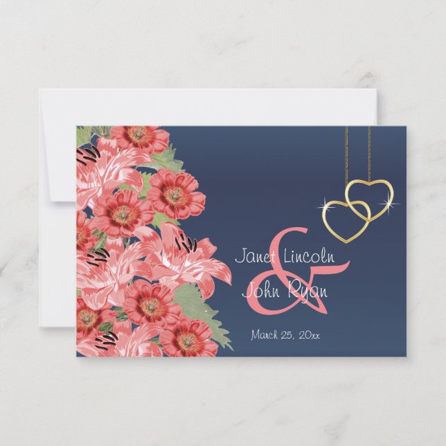 Blume aus Gold Herz und Korallen - UAWG RSVP Karte (Vorderseite)