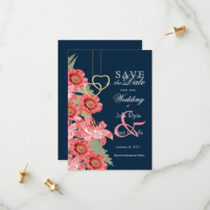 Blume aus Gold, Navy und Korallen - Save the Date