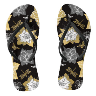 Blume aus Gold und Grau Flip Flops