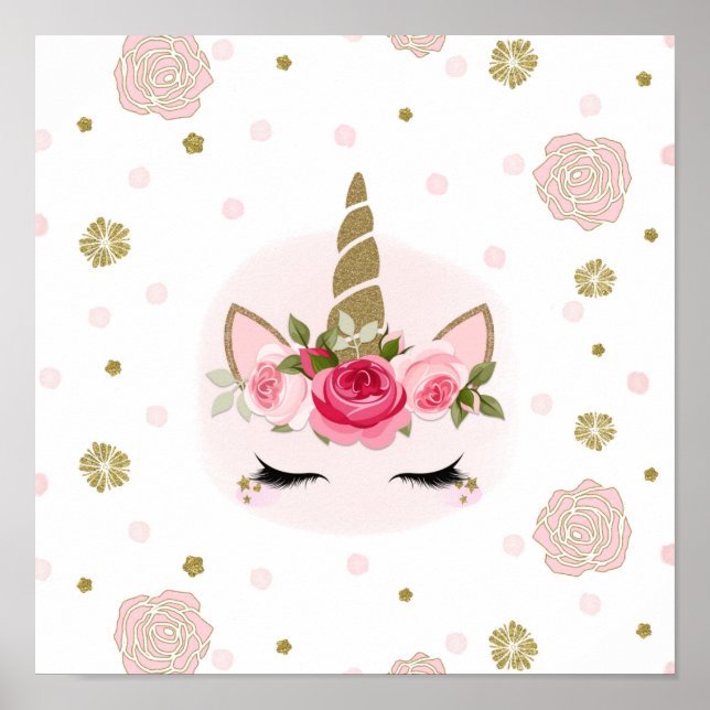 Blume aus Gold und Rosa bläst trendy Niedlich Poster (Vorne)