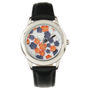 Blume aus handgefertigten Frühlingstoffen, orange  Armbanduhr