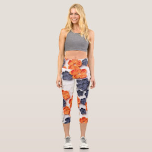 Blume aus handgefertigten Frühlingstoffen, orange  Capri Leggings
