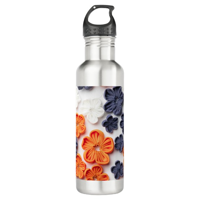 Blume aus handgefertigten Frühlingstoffen, orange  Edelstahlflasche (Vorderseite)