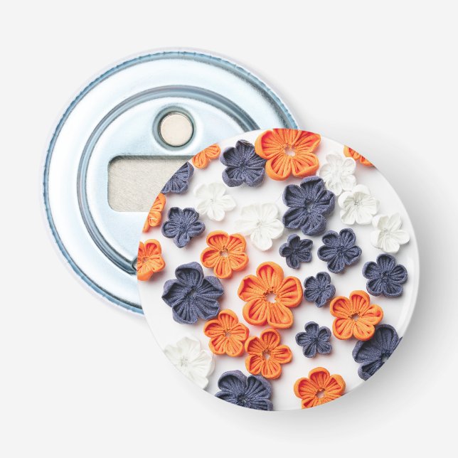 Blume aus handgefertigten Frühlingstoffen, orange  Flaschenöffner (Vorderseite)