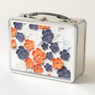 Blume aus handgefertigten Frühlingstoffen, orange  Metall Brotdose