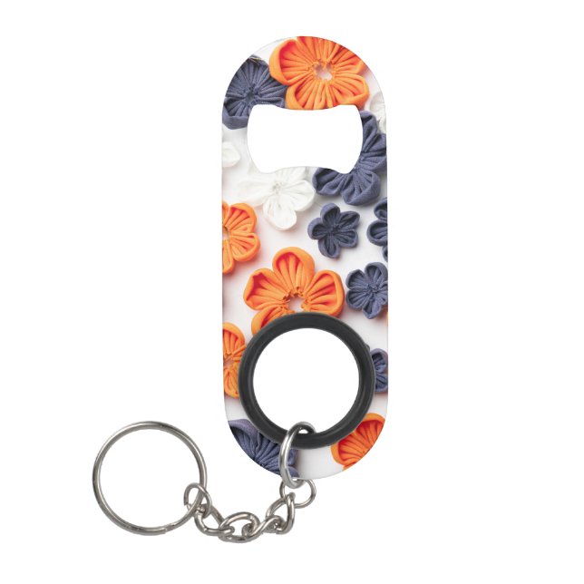 Blume aus handgefertigten Frühlingstoffen, orange  Mini Flaschenöffner (Vorderseite)