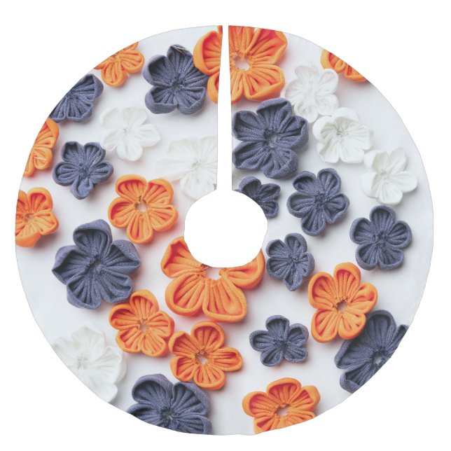 Blume aus handgefertigten Frühlingstoffen, orange  Polyester Weihnachtsbaumdecke (Vorderseite)