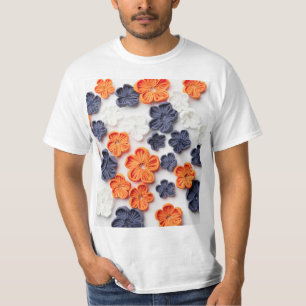 Blume aus handgefertigten Frühlingstoffen, orange T-Shirt