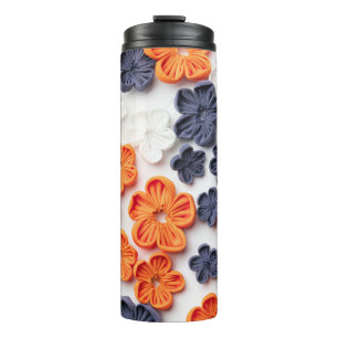 Blume aus handgefertigten Frühlingstoffen, orange Thermosbecher