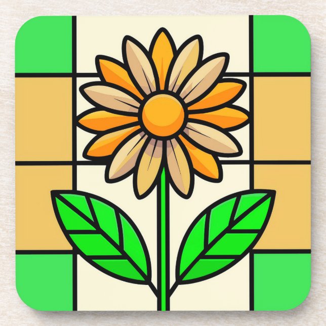 Blume aus Hartglas Getränkeuntersetzer (Vorderseite)