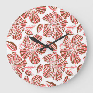 Blume aus hawaiianischem Hibiskus: brauner tropisc Große Wanduhr