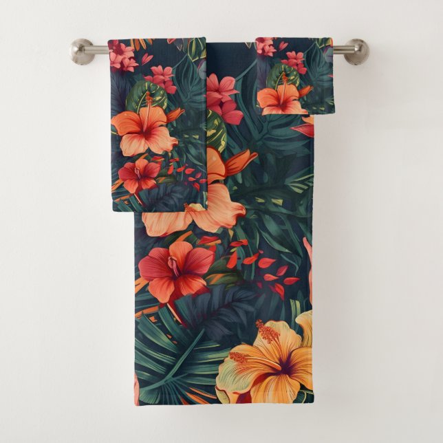 Blume aus Hibiskus, tropisches Blumenmuster Badhandtuch Set (Insitu)