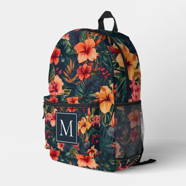 Blume aus Hibiskus, tropisches Blumenmuster Bedruckter Rucksack (Rückseitige Ecke Rechts)
