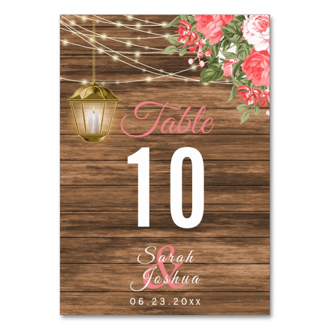 Blume aus Holz, Lattern und Korallen | Tabellenkar Tischnummer (Vorderseite)