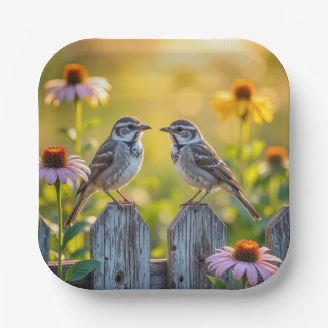 Blume aus Kon und Spange durch einen Holzzaun Pappteller (Vorderseite)