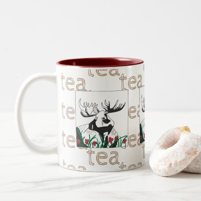 Blume aus künstlerischem Tee Elche Zweifarbige Tasse (Mit Donut)