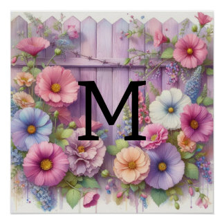 Blume aus lila Holz in Monogramm Poster