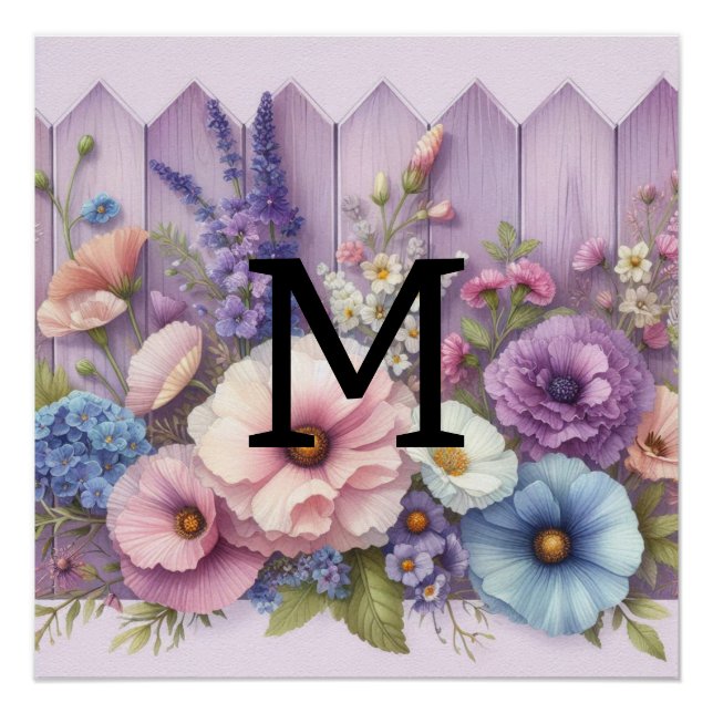Blume aus lila Holz in Monogramm Poster (Vorderseite)