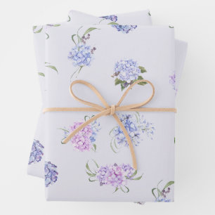 Blume aus Lila Wasserfarbstoff und Hydrangea Geschenkpapier Set